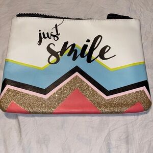 Very Cute Just Smile Glitter Pouch Clutch Cosmetic Bag